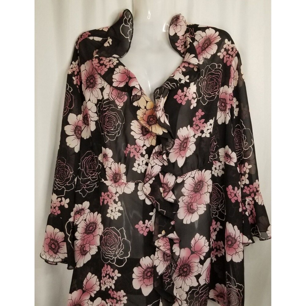 Women's Top Floral Sheer Ruffle Fashion Bug 3/4 Sleeve Boutique Size 26/28